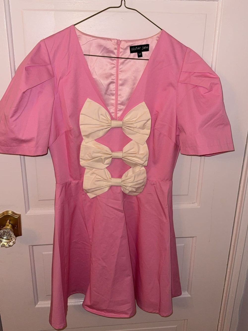 Sister Jane Pink Mini Dress with Cream Bow Trio